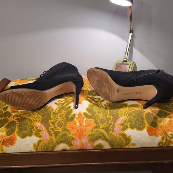 Enzo Angiolini Black Suede Peek-a-Boo Ankle Boots - Picture 4 of 10